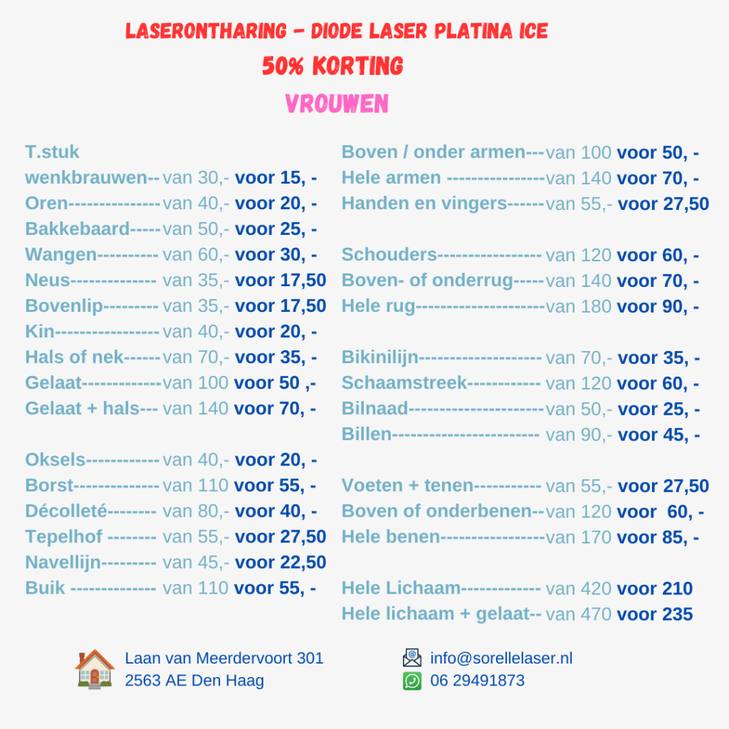 Laserontharing prijzen vrouwen 2025